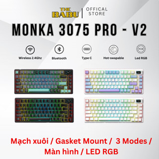 Bàn phím cơ Monka 3075 V2 Pro Mạch Xuôi (Led RGB, Kết Nối 3 Mode, Màn Hình LCD, Keycap PBT )