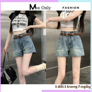 Quần short jean cạp cao túi to cho nữ, quần sooc bò thời trang hothit