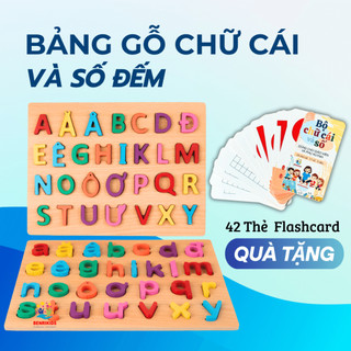 Combo 3 Bảng Chữ Cái Tiếng Việt In Hoa, In Thường Và Số Đếm [TẶNG KÈM 40 THẺ TẬP VIẾT] Benrikids Bằng Gỗ Cho Bé