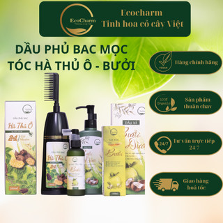Combo dầu gội phủ bạc - Dầu xả dừa bưởi - Xịt dưỡng tóc tinh dầu bưởi hương nhu thảo mộc phu đen tóc
