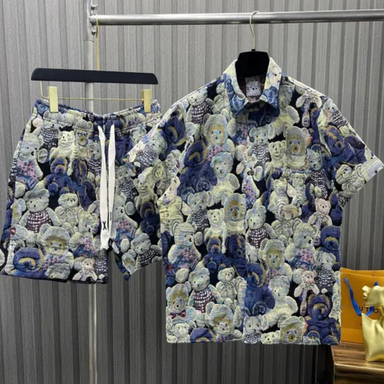 🔥Hot🔥 Bộ Cộc Gấu Vải Gấm In 3D Thể Thao Nam Nữ Bộ quần áo Gấu Moschino cộc nam nữ mùa hè bộ đồ thể thao