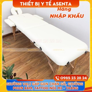 Giường Vali gấp gọn chân gỗ, giường phun xăm, tattoo nối mi - Trắng