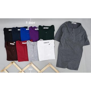 Áo thun nam tay ngắn cổ xẻ TINY KING áo phông trơn cổ tròn xẻ nút CAO CẤP màu trắng đen vải cotton mịn mát co dãn V03