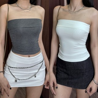 Áo ống gấp croptop nữ HHVINTAGE kiểu tube thun co giãn Top A97