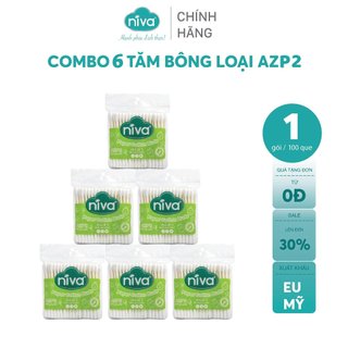 [Combo 6] Túi Tăm Bông NIVA Dành Cho Người Lớn Túi Zipper 100 Que Giấy Azp2 Bông Y Tế Tự Nhiên Chuyên Dùng Vệ Sinh Tai