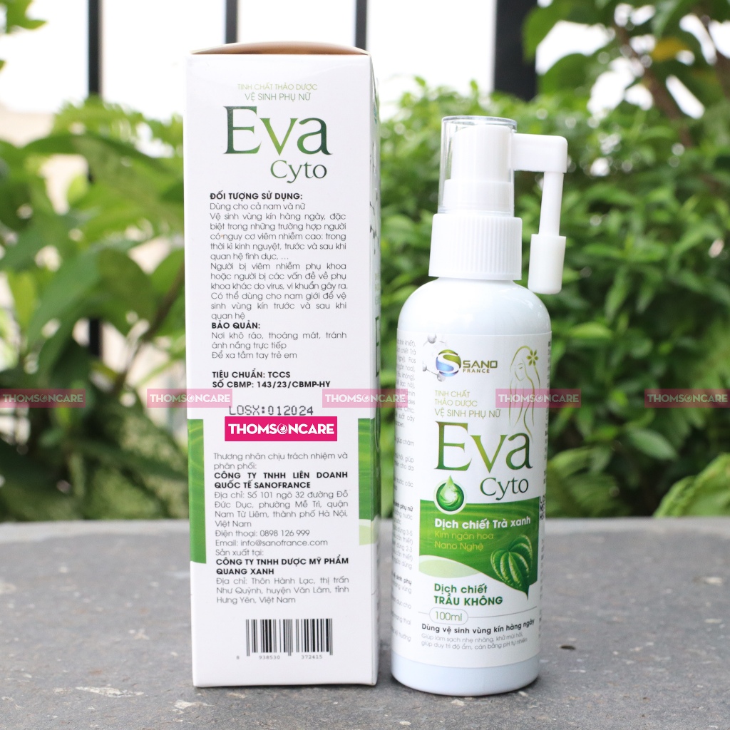 Dung dịch vệ sinh EvaCyto mẫu mới, chai 100ml dạng xịt có vòi tiện dụng - Dung dịch vệ sinh phụ nữ, nước rửa phụ khoa