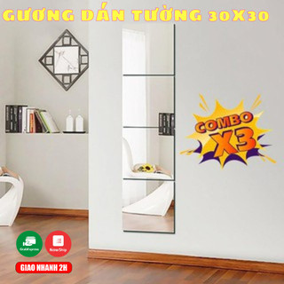 COMBO 3 Gương dán tường 30x30cm Acrylic 3d, Gương dán tường toàn thân chống vỡ