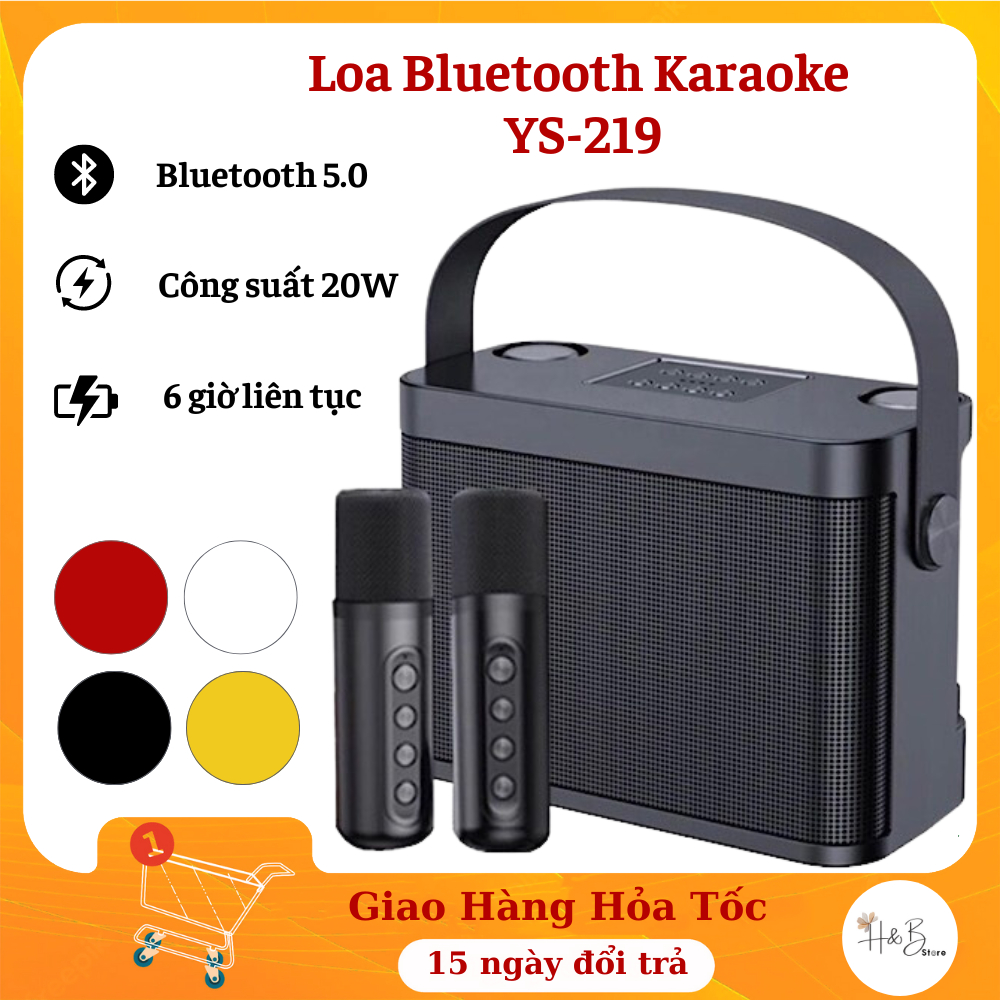 Loa Karaoke Bluetooth YS-219 Kèm 2 Micro - Phiên Bản Mới Nhất, Âm Thanh Sống Động, Thiết Kế Cực Đẹp, Bass Cực Căng