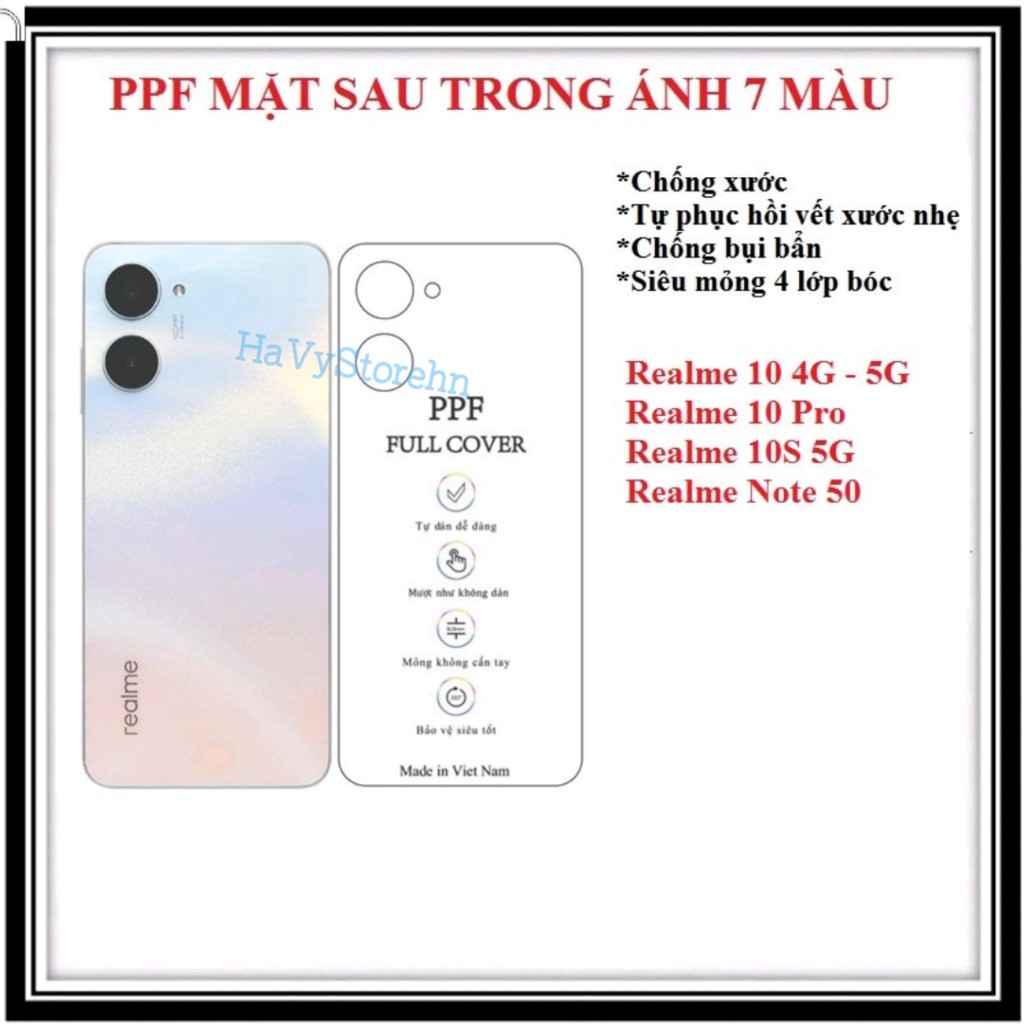 Dán PPF mặt sau 4 lớp trong suốt ánh cầu vồng Realme 14T Realme 10 Realme 10 Pro Realme 10S 5G Realm