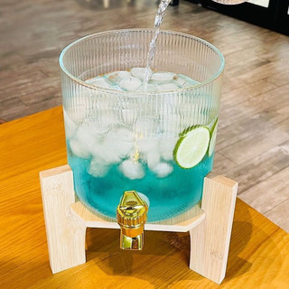 Bình nước thủy tinh 2.3l bình thủy tinh chịu nhiệt có vòi và chân đế gỗ