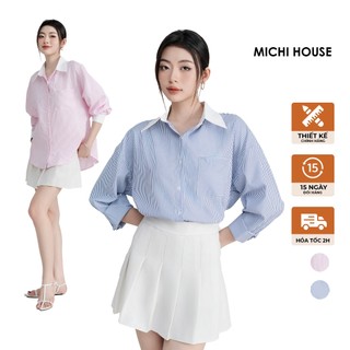 Áo Sơ Mi Nữ Oversize MICHI House Kẻ Sọc Xanh Hồng Dài Tay Dáng Rộng ASM01
