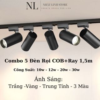 Combo 5 Đèn Rọi Ray Kèm Ray 1,5m- Đèn Ống Bơ 10w/ 12w/20w/30w Trang Trí Cửa Hàng, Rọi Tranh