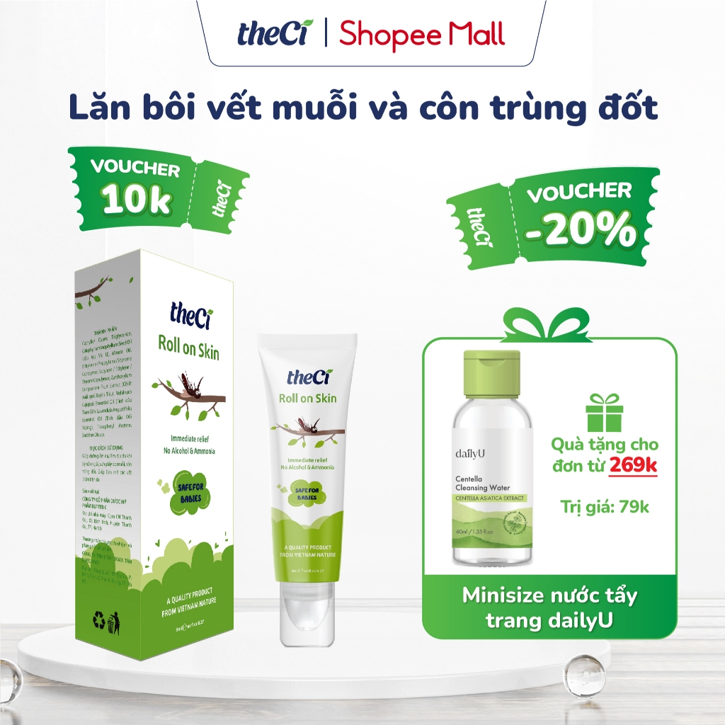Lăn bôi vết muỗi Theci, chiết xuất từ tinh dầu tràm gió, tinh dầu oải hương...an toàn, lành tính
