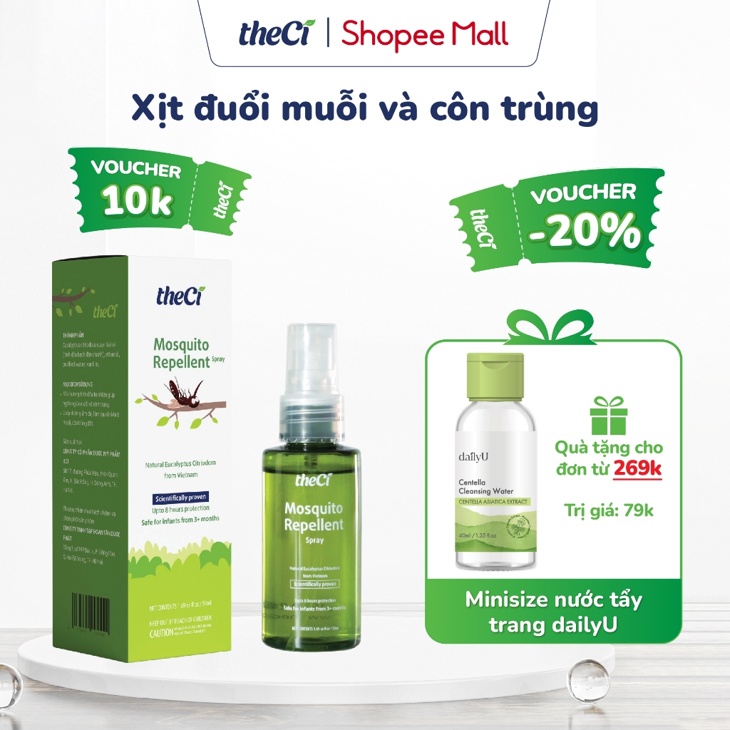 Xịt chống muỗi Theci 50ml, xịt đuổi muỗi ngăn cồn trùng, an toàn - lành tính cho trẻ nhỏ