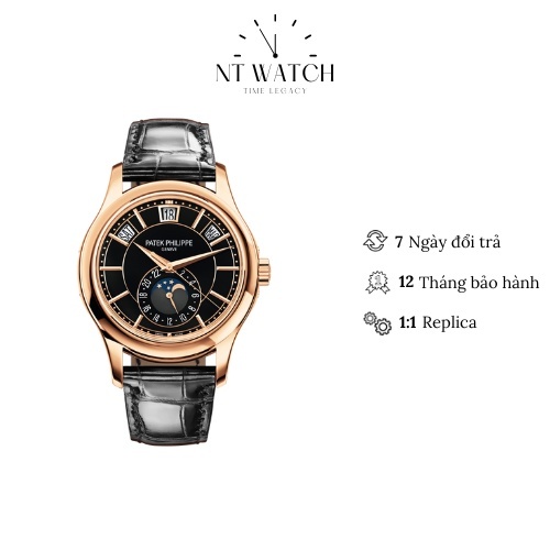 Đồng hồ cơ nam Watch Patek Philippe Nautilus 5205R-010 mặt số lịch tuần trăng kính Sapphire chống xước dây da cao cấp