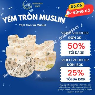 Yếm tròn xô Muslin nhiều họa tiết xinh xắn giao màu ngẫu nhiên bé trai bé gái