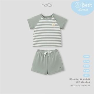 Nous - Bộ cộc tay kẻ xanh lá đính gấu vàng