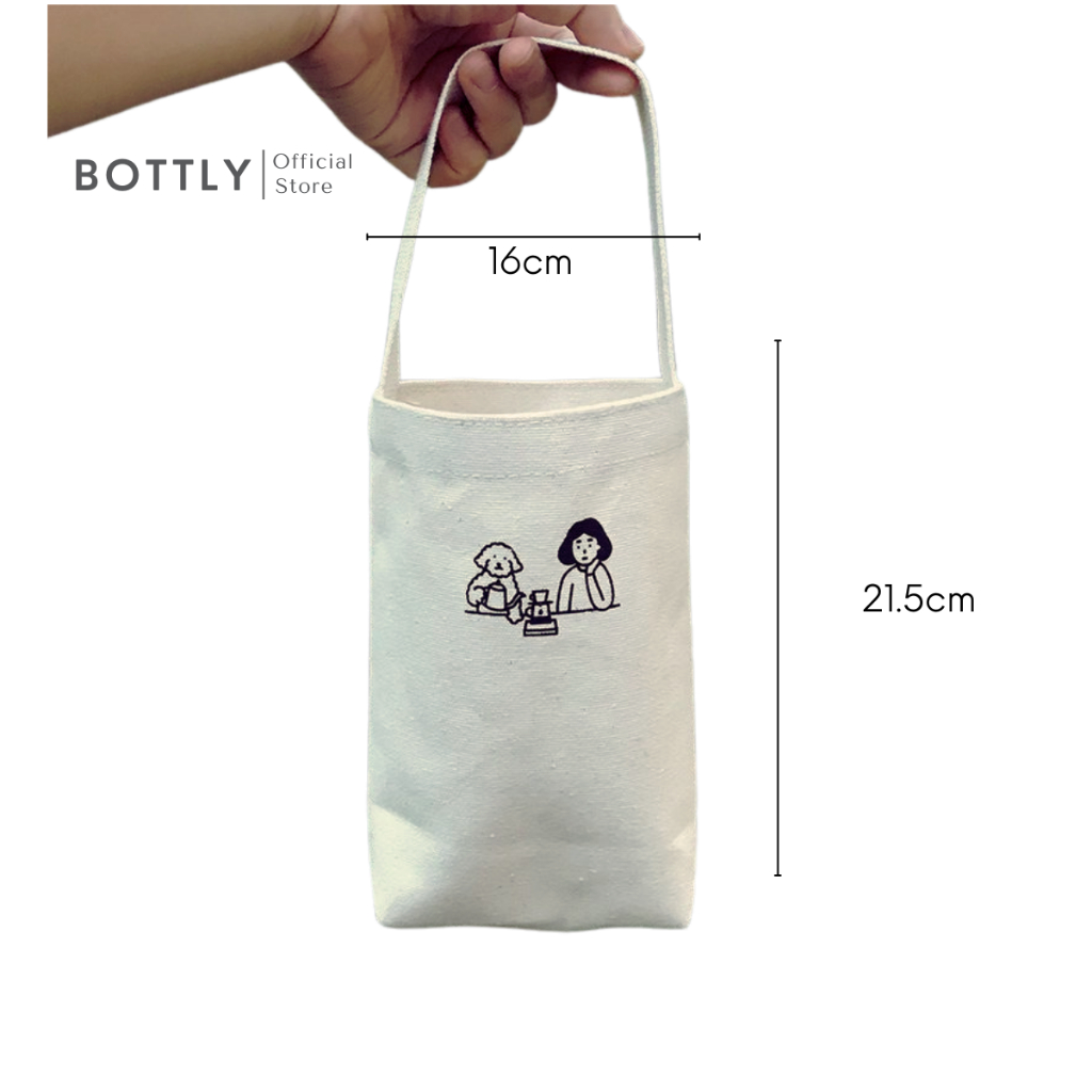 Túi vải canvas BOTTLY đựng ly giữ nhiệt, bình giữ nhiệt, ly trà sữa phong cách đơn giản