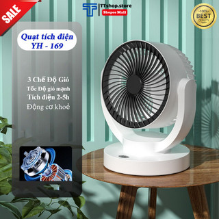 Quạt Tích Điện Lồng Vàng Để Bàn YH169 LOGKENT , 3 Chế Độ Gió Cực Mạnh, Tích Điện 3-5h, Quạt Cao Cấp 2024