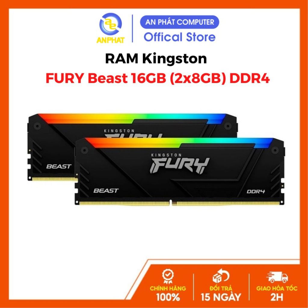 RAM Kingston FURY Beast RGB 16GB (2x8GB) DDR4 3200MHz / 3600Mhz (KF432C16BB2AK2/16) - hàng chính hãng