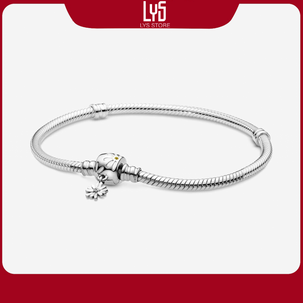 Vòng tay bạc S925  Moments Daisy Flower Clasp Snake Chain Bracelet Pan5012 Fullbox