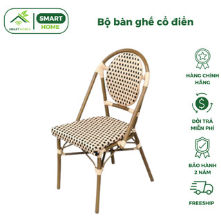 Bộ bàn ghế SmartHomes cổ điển mây nhựa decor sân vườn quán cafe phòng khách phòng ngủ sang trọng
