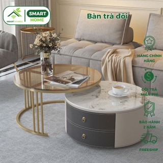 Bàn Trà Đôi SmartHomes, Bàn Sofa Mặt Đá Khung Thép Sang Trọng decor phòng khách khòng ăn phòng ngủ