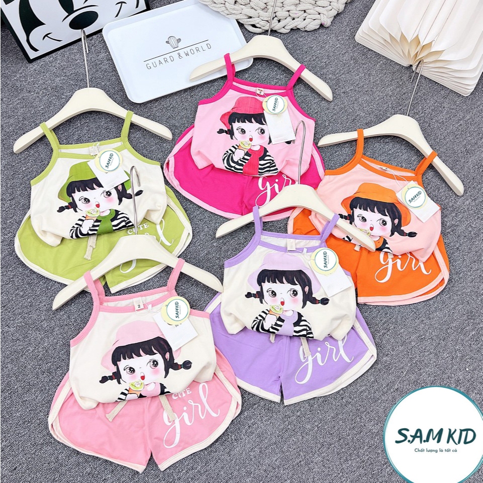 Đồ bộ bé gái SAM kids hai dây quần tim calem có size đại mặc mùa hè 8-40kg