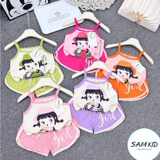 Đồ bộ bé gái SAM kids hai dây quần tim calem có size đại mặc mùa hè 8-40kg