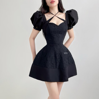Đầm Tay Phồng Chéo Cổ Phối Ren JARI CLOTHES Sang Chảnh