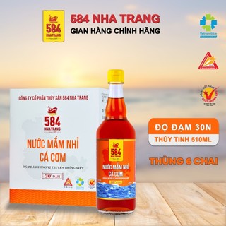 Thùng 6 chai Nước mắm Nhỉ Cá Cơm - 584 Nha Trang - 30 độ đạm - Chai thủy tinh 500ml, Date mới nhất