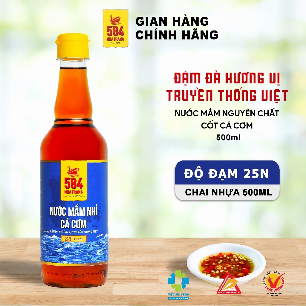 Nước mắm Nhỉ Cá Cơm - 584 Nha Trang - 25 độ đạm, Chai PET 500ml, Date luôn mới.