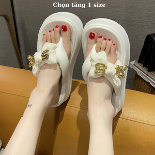 Dép tông, dép kẹp xỏ ngón độn đế 7cm gắn NƠ GẤU, dép tông đi biển chọn tăng 2 size