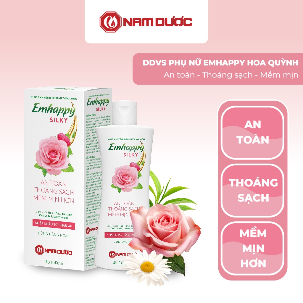 Dung dịch vệ sinh phụ nữ Emhappy Nam Dược hương hoa hồng chai 120ml