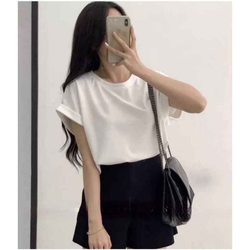 Áo thun basic tay hến gấp lai phom vừa