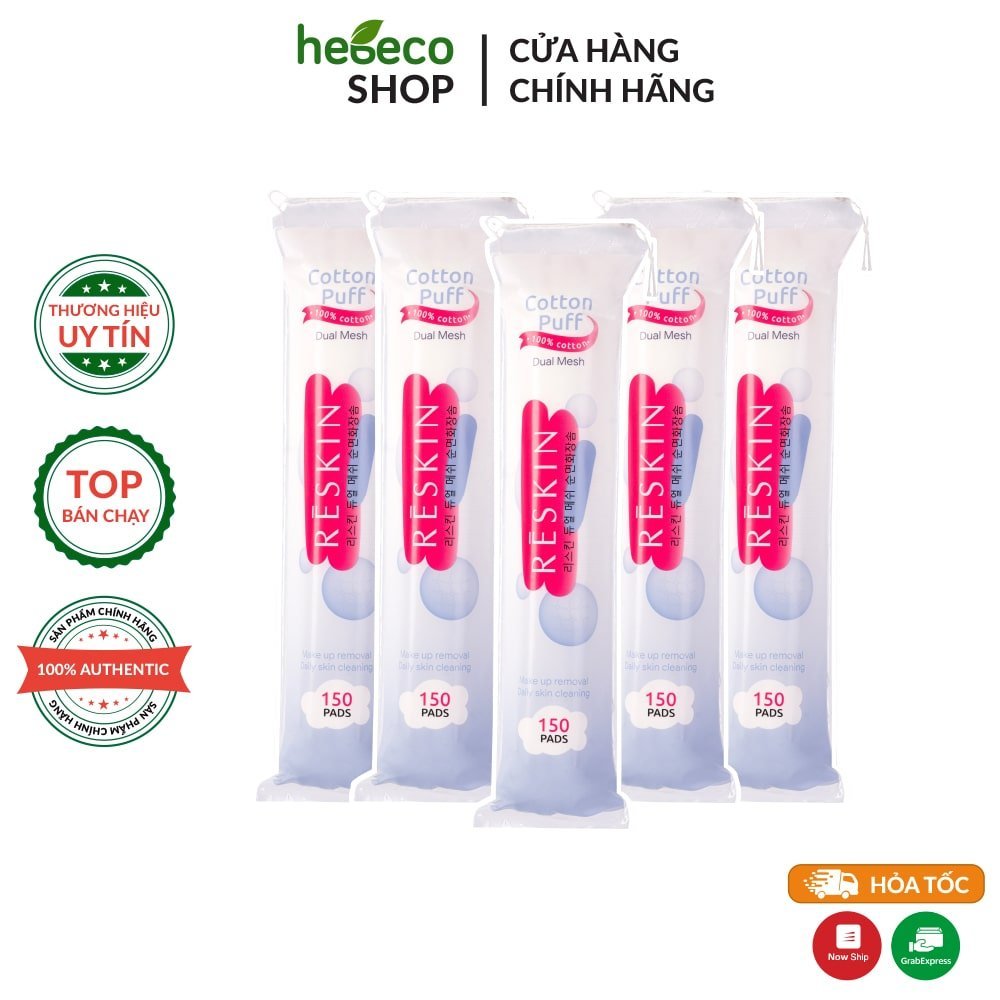 Bông tẩy trang 5 lớp đa năng 2 in 1 100% cotton thiên nhiên Reskin Cotton Puff Dual Mesh 150 miếng