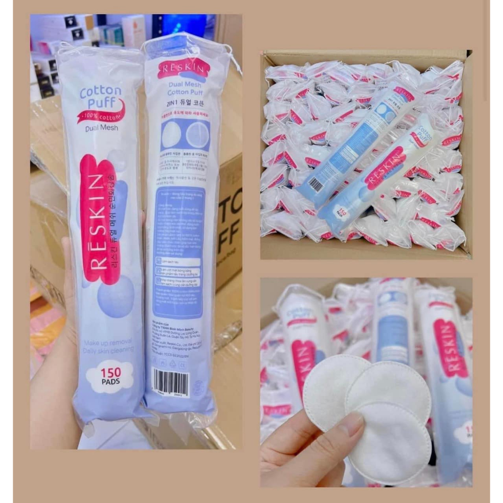 Bông tẩy trang 5 lớp đa năng 2 in 1 100% cotton thiên nhiên Reskin Cotton Puff Dual Mesh 150 miếng | BigBuy360 - bigbuy360.vn