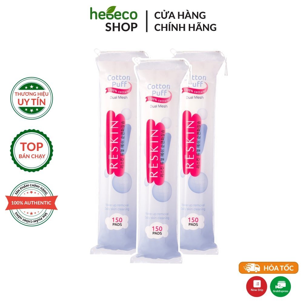Bông tẩy trang 5 lớp đa năng 2 in 1 100% cotton thiên nhiên Reskin Cotton Puff Dual Mesh 150 miếng | BigBuy360 - bigbuy360.vn