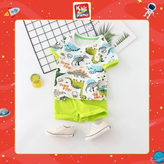 Set bộ đồ thun xanh hoạ tiết khủng long cho bé trai (N00697)