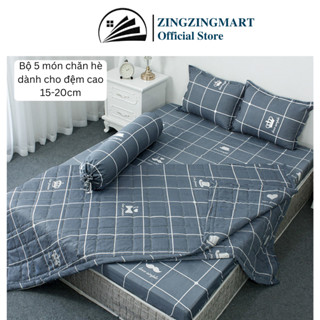 Bộ 5 Món Chăn Hè Ga Gối Đệm cao 20cm, từ 10cm đến tối đa 24cm Cotton Poly Siêu Mềm Mịn - Kích thước M6/M8/2M2
