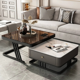 Cặp Bàn Vuông Nan Chéo Có Ngăn Kéo, Bàn trà đôi Sofa phòng khách Mặt Đá Ceramic Chống Ố, Bàn uống nước N2 Furniture