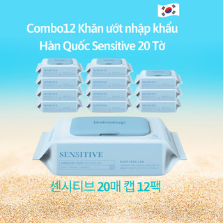 Thùng 12 gói khăn ướt cao cấp cho bé da nhạy cảm hàn quốc bebesup sensitive 20 tờ