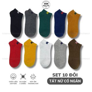 Set 10 đôi tất nữ cổ ngắn nhiều màu dễ thương, vớ cổ ngắn nữ chất liệu cotton dày dặn êm ái, co giãn bền màu -CB017