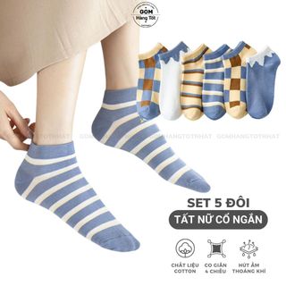 Set 5 đôi tất cổ ngắn nữ dày dặn, vớ ngắn nữ dễ thương, chất liệu cotton mềm mịn êm ái, thấm hút mồ hôi -CB074