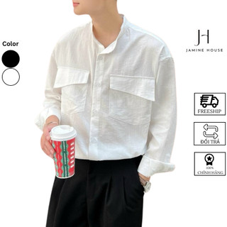 Áo Sơ Mi Nam Nữ JAMINE HOUSE Lụa Đũi Dài Tay Túi NHỌN 2 Màu Trắng, Đen Ulzzang Phong Cách Unisex
