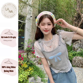 [ORDER 15-20 NGÀY] SET ÁO CỘC TAY MỎNG+ÁO 2 DÂY XÁM NƠ