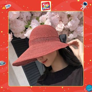 Mũ cói che nắng rộng vành màu trơn cho phụ nữ