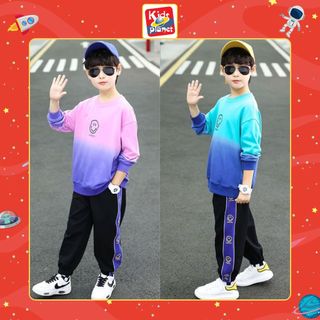Bộ đồ thể thao thun cotton dài tay in hoạ tiết cho bé trai (Cao 110-160cm, nặng 15-40kg) N00908