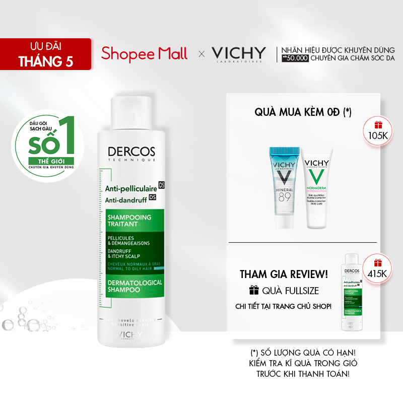 Dầu gội sạch gàu cho da đầu dầu, ngứa Vichy Dercos Anti Dandruff 200ml