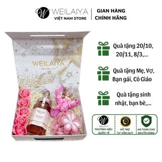 Set quà tặng sữa tắm trắng da Weilaiya cánh hoa hồng damask 450ml set quà tặng sinh nhật, quà tặng Mẹ, quà tặng bạn gái